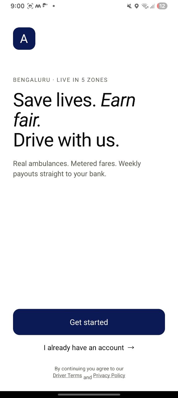 AmbuGo driver welcome screen